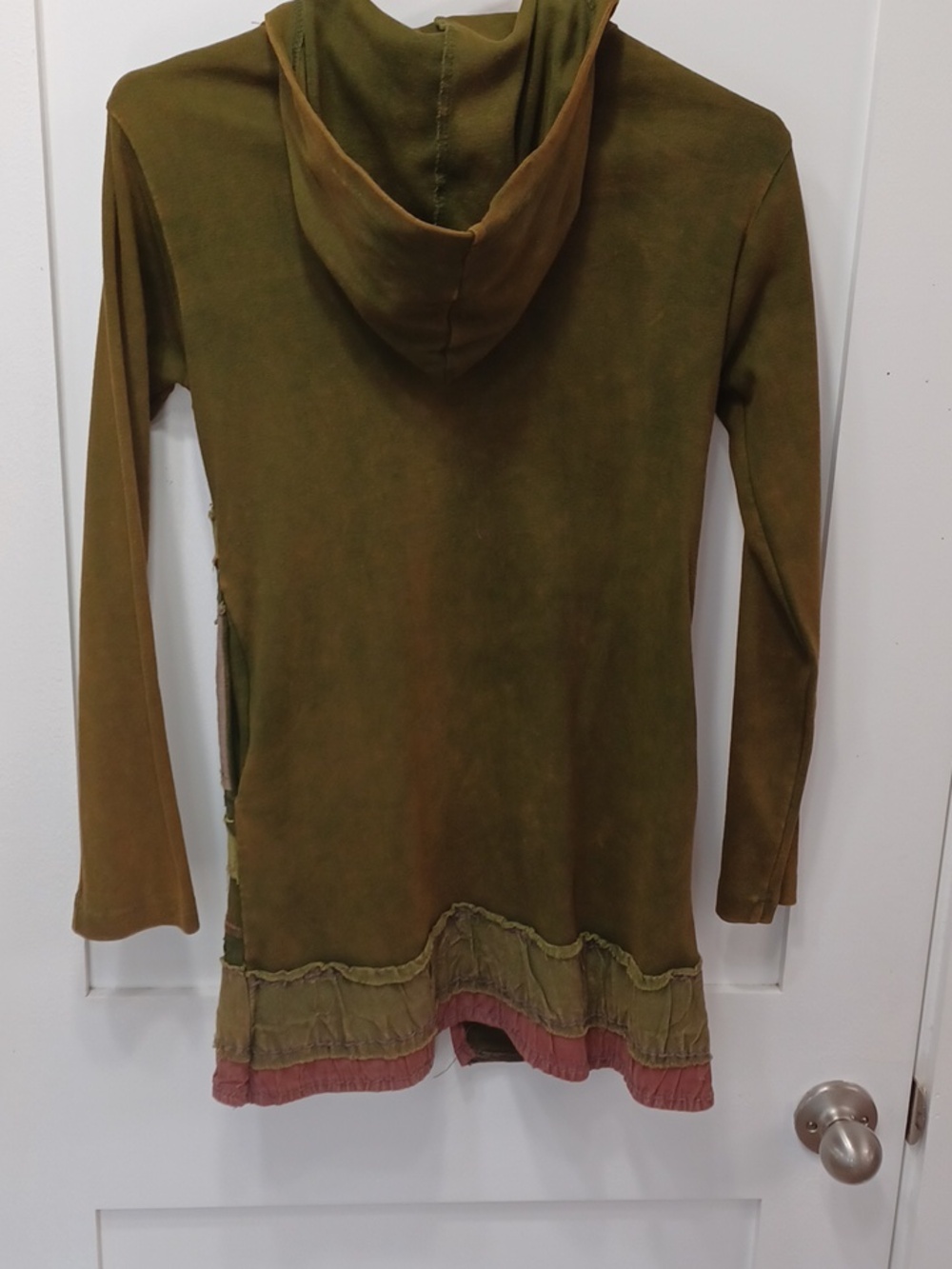 Green Distressed India Bohemian Tunic Hoodie Zip Up Jacket Sweater XS - S - Picture 7 of 8